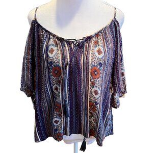 Patrons of Peace Women's Large BOHO Chic Cold Shoulder Shirt